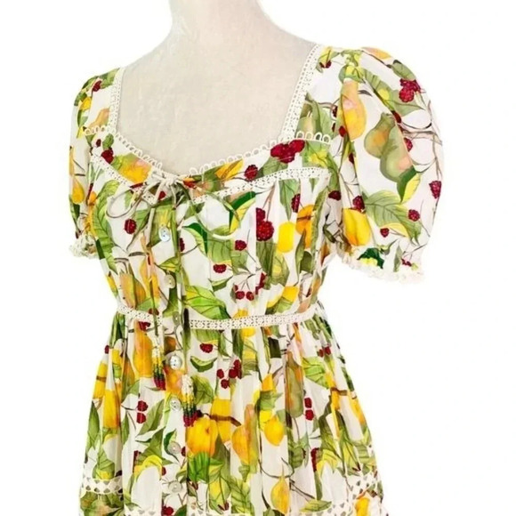 Farm Rio Fruit Orchard Mini Dress with Crochet Details Off White Size XS NWT - Picture 11 of 15